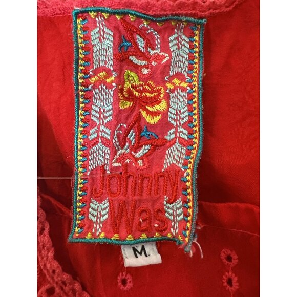 Johnny Was Red Tunic Tank w/Intricate Eyelet Design Size M - Picture 7 of 8